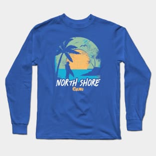 Retro Sunset North Shore Oahu Hawaii Surfing // Retro Surfer Beach Long Sleeve T-Shirt